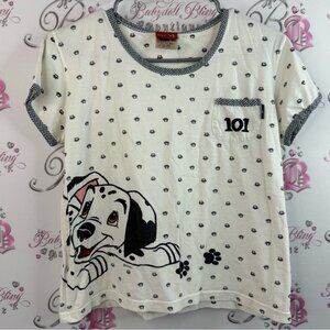 Disney t-shirt, paw prints, polkadot, vintage, White and Black Dalmatian Tee